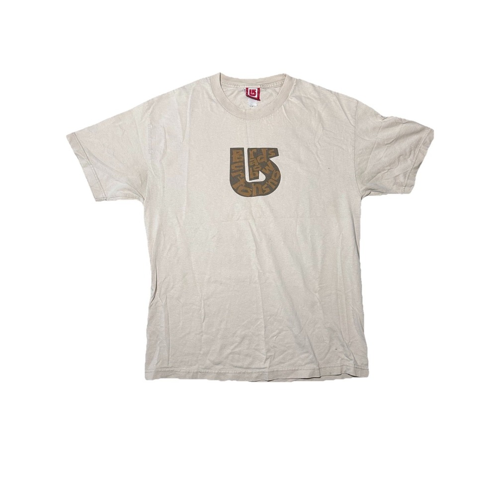 Vintage Burton Logo T Shirt Men's Size Medium Brown‎ Cream Y2K 90s Skater Surf